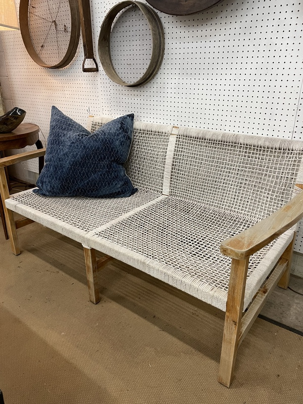 Vintage teak woven sofa