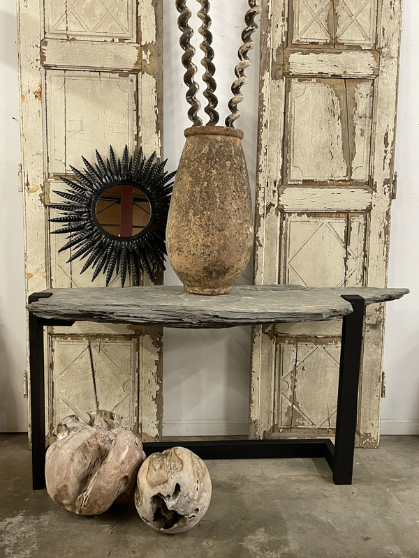 Thick slate top iron console