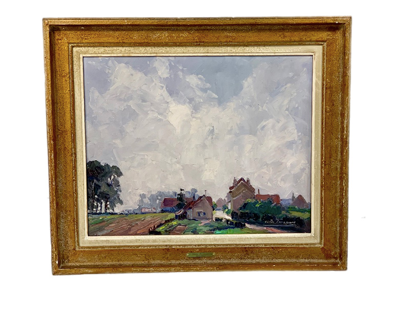 20th c. Vintage Oil on Canvas Belgium Scenic Farm House Painting.. Signed by Victor Fermeuse(1862-1942)