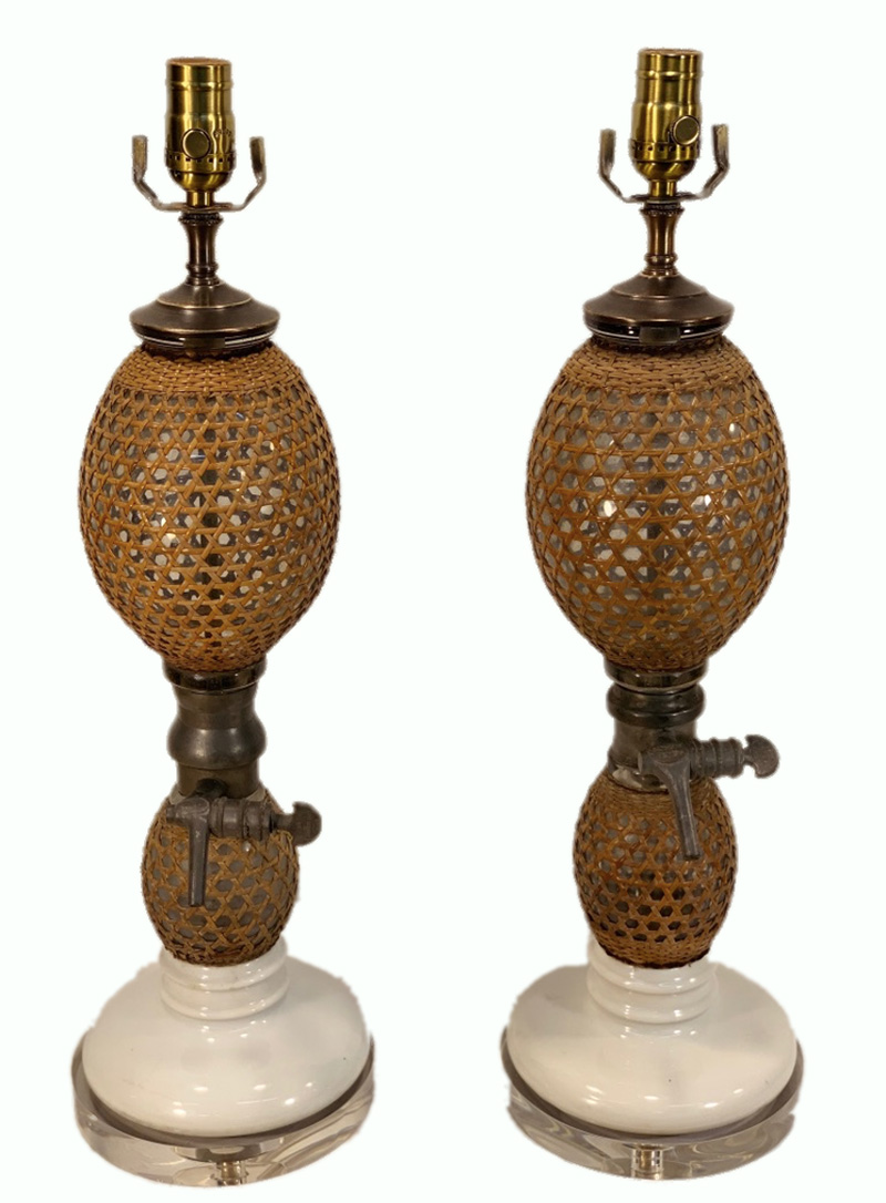 19th c French Seltzer Bottle Lamps