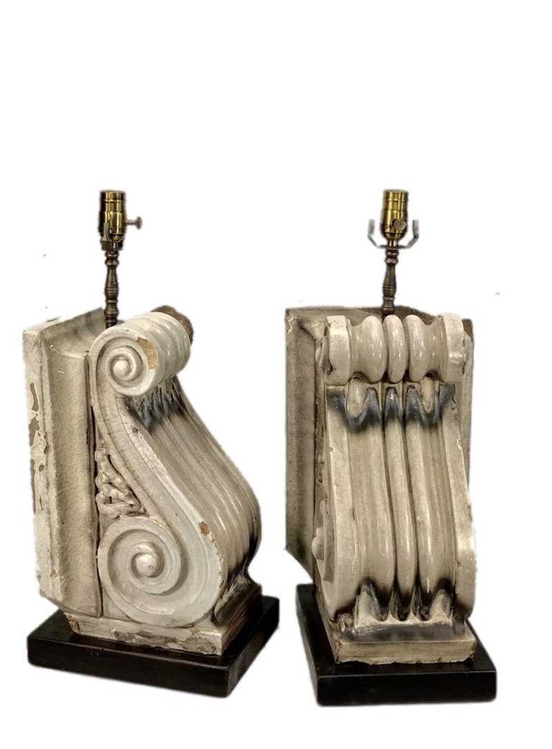 19th c French Terra Cotta Corbel Lamps