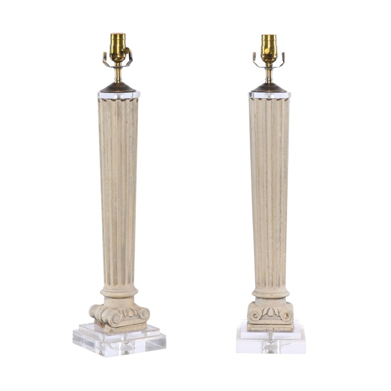 19th c Italian fluted column lamps 