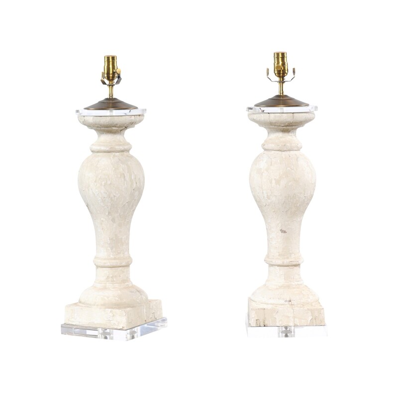 1880s French Pair of Baluster Wooden Lamps