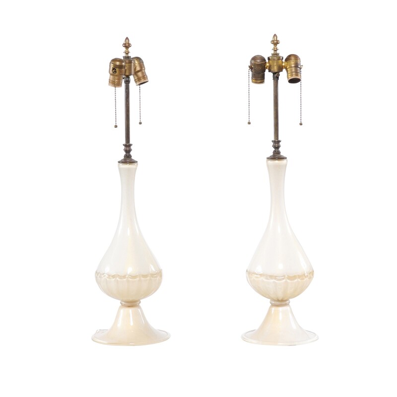 1940's Stunning Pair of Seguso Murano Lamps with Gold Flecking